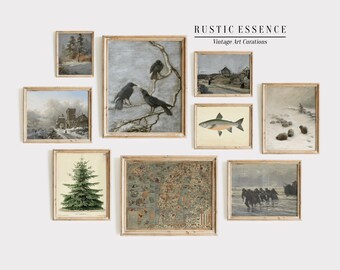 Conjunto de arte escandinavo vintage, galería personalizable de 81 archivos, arte mural invernal antiguo, pósteres festivos tradicionales, idea de regalo imprimible