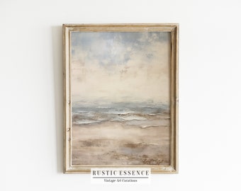 Muted Neutral Coastal Beach | Soft Tones Ocean Seascape | Vintage Oil Painting | Mellow and Calm | Digital Downloadable Printable Wall Art