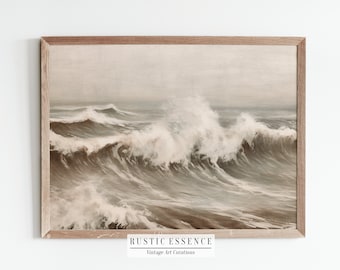 Vintage Ocean Seascape Painting | Vintage Fine Art Reproduction Wall Decor | Antique Coastal Beach House Art | Digital Downloadable Print