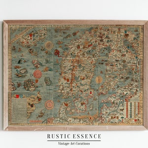 Vintage Map of Northern Europe | Antique Carta Marina | Rustic Living Room Decor | Highly Detailed Poster | Printable Digital Download
