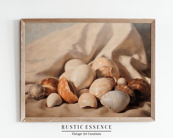 Vintage Seashell Still Life | Coastal Shell Poster | Beach House Decor | Soft Tonal Home Decor | Printable Wall Art | Digital Download