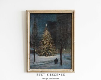 Fridfull julscen, lugn jul vintage oljemålning, sista minuten-presenter, julgransaffisch, festlig vinter digitaltryck