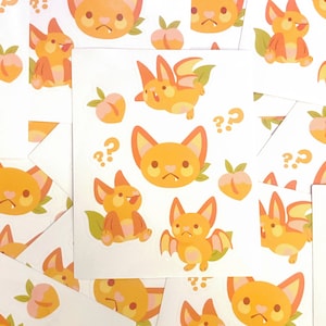 Peach Bat Vinyl Sticker Sheet | waterproof, scrapbook, planner, stationery, fruit, kawaii