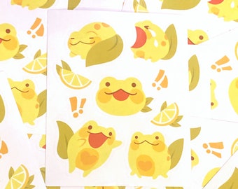 Lemon Frog Vinyl Sticker Sheet | waterproof, scrapbook, planner, stationery, fruit, kawaii