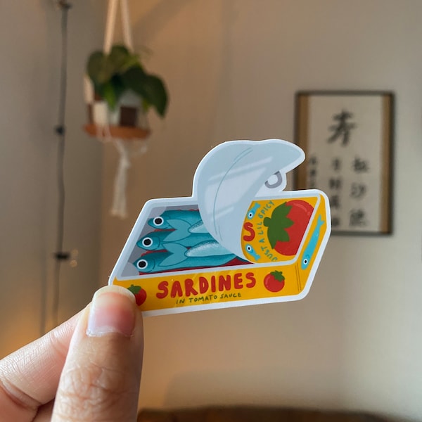 Pegatina de sardina: pegatina para portátil, pegatina bonita, pegatina de vinilo, pegatina de pez, pegatina de botella de agua