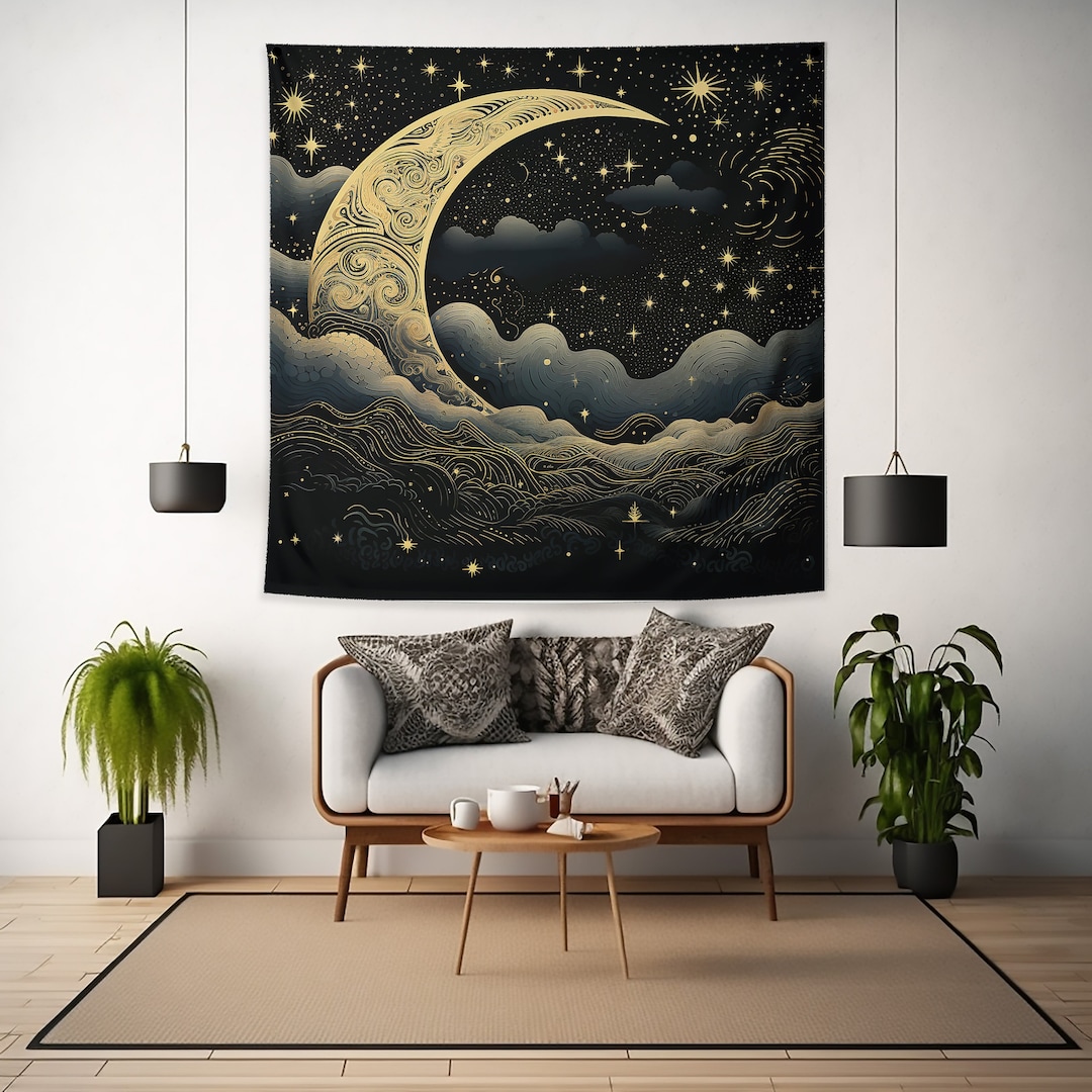 Moon and Stars Wall Art Tapestry Celestial Night Sky Home Decor Nature ...