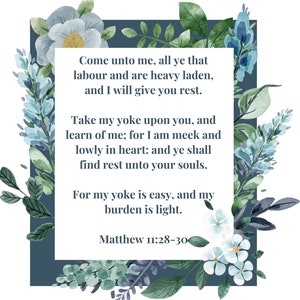 Come Unto Me All Ye That Labor, Bible Quotes, LDS Home Décor Ministering Sister Gift, Relief Society, Missionary, Young Women, Elders Quorum