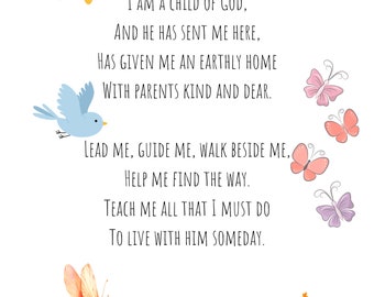 I Am A Child Of God Printable, LDS Digital Download, Child Room Décor, LDS Primary Handout Program Cover, Primary Song Lyrics, Baptism Gift