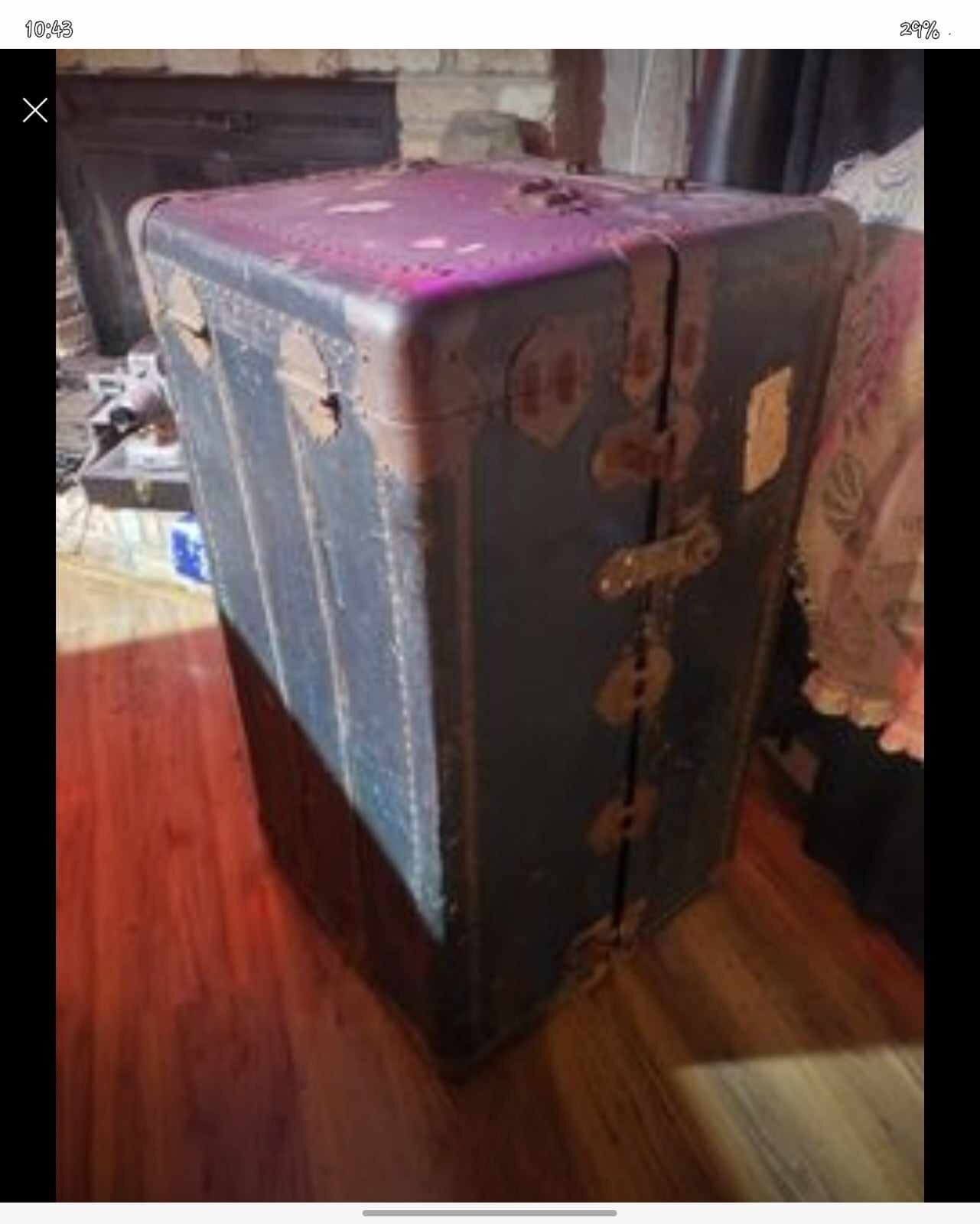 Lot - A large leather steamer trunk wardrobe, Oshkosh Trunks & Luggage