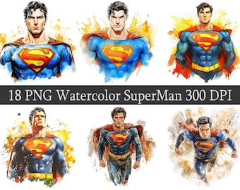 18 Watercolor ClipArt Superhero PNG Clipart Bundle, Scrapbooking, Fan Art Clip Art, Printable file, Sublimation, Transparent png