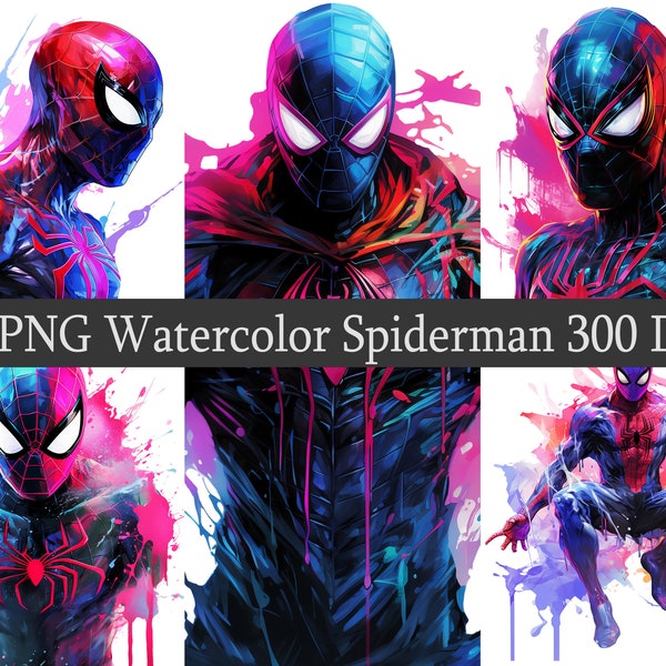 Watercolor Spider Super Hero PNG Clipart Bundle, Scrapbooking, Fan Art Clip Art, Printable file, Sublimation design