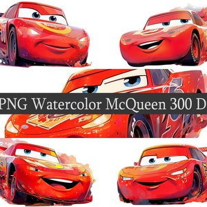Watercolor McQueen PNG Clipart Bundle, Scrapbooking, Cartoon Fan Art Clip Art, Printable file, Sublimation design