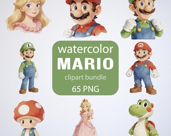 Watercolor Mario Clipart Bundle, 65 PNG Fan Art (Digital Download)