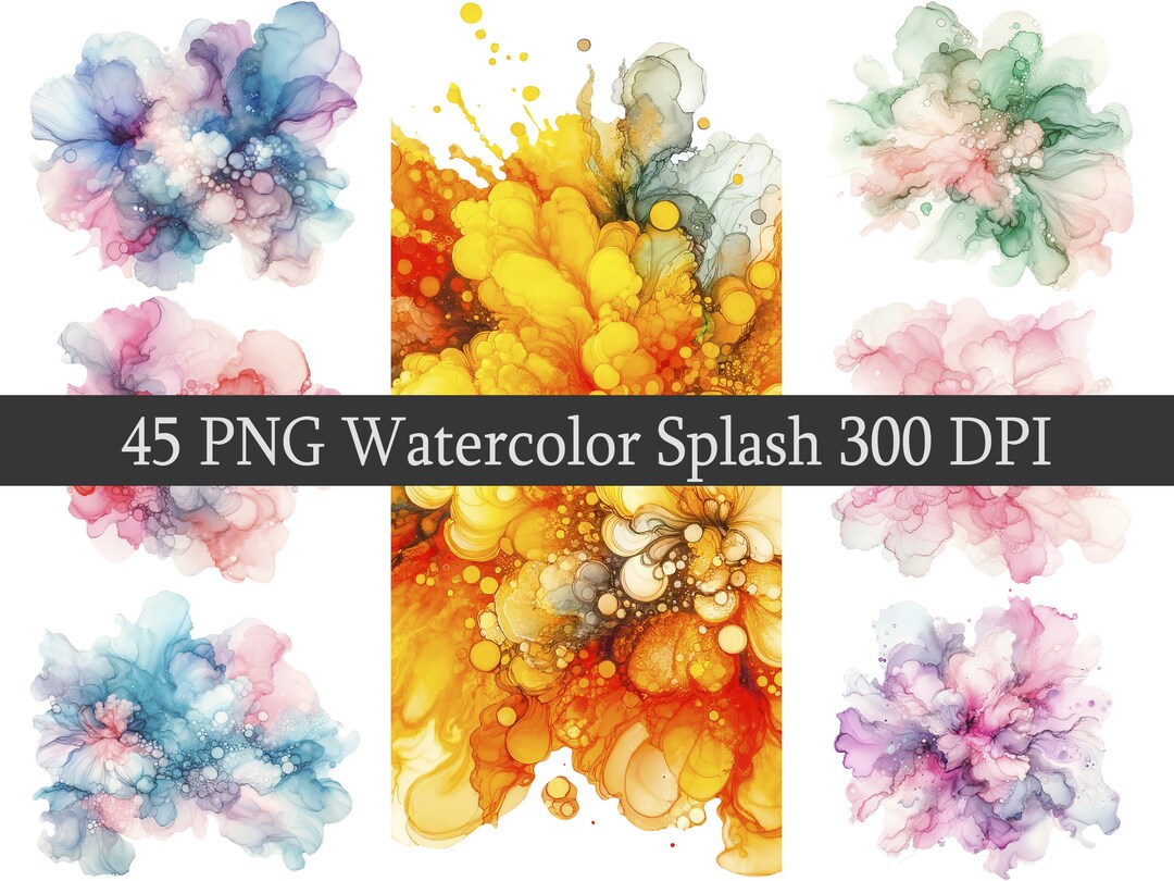 Alcohol Ink Splashes Watercolor Alcohol Ink Splash Clipart PNG Clipart Bundle, Instant ...