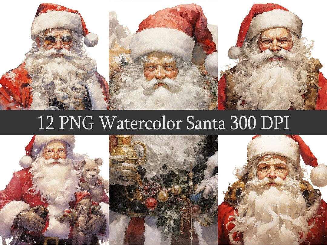Watercolor Christmas Santa Claus PNG Clipart Bundle, Instant Download ...