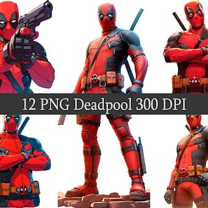 Clipart Deadpool Superhero Antihero PNG Clipart Bundle, Scrapbooking, Fan Art Clip Art, Archivo imprimible, Diseño de sublimación, Transparente png