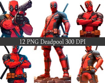 Watercolor Deadpool Clipart Bundle, Superhero PNG Files (Digital Download)