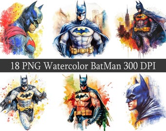 18 Watercolor ClipArt Superhero PNG Clipart Bundle, Scrapbooking, Fan Art Clip Art, Printable file, Sublimation, Transparent png
