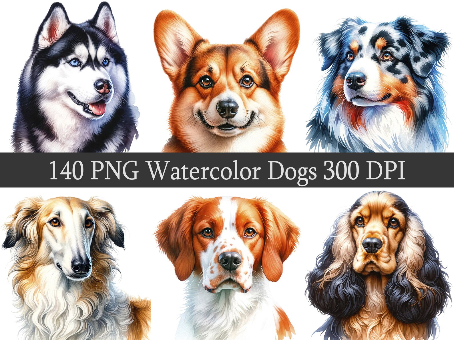 Watercolor Dogs Clipart PNG Clipart Bundle, Instant Download, Dogs ...
