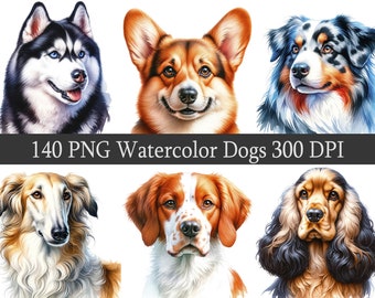 Watercolor Dogs ClipArt PNG Clipart Bundle, Instant Download, Dogs Painting, Little puppy, Nursery Design sublimate, Transparent Background