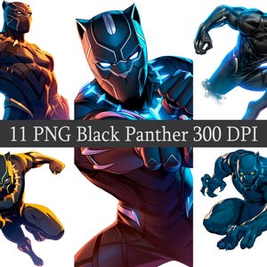 Clip Art Black Panther superheld PNG clipart bundel, scrapbooking, fanart illustraties, afdrukbaar bestand, sublimatie ontwerp, transparant ontwerp