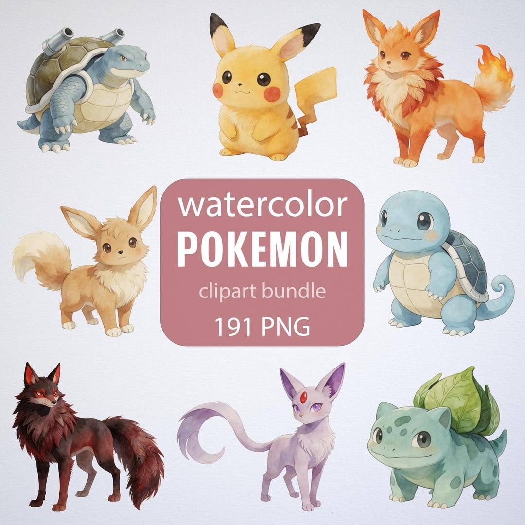 Pacote de Clipart PNG de Pokémon em Aquarela (191 imagens), Download ...