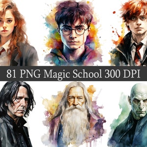 Aquarell Magie Schule ClipArt PNG Clipart Bundle, Sofort-Download, Magische Zauberer Schule, Zurück zur Schule Clipart
