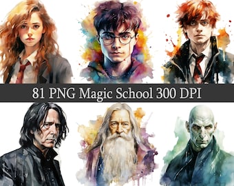 Watercolor Magic School Clipart Bundle, Wizard Graphics (PNG Digital Download)