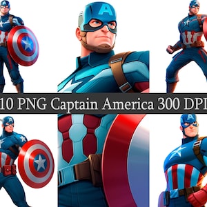 ClipArt Captain America Superhero PNG Clipart Bundle, Scrapbooking, Fan Art Clip Art, File stampabile, Design a sublimazione, Design trasparente