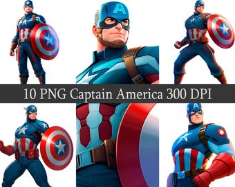ClipArt Captain America Superhero PNG Clipart Bundle, Scrapbooking, Fan Art Clip Art, Printable file, Sublimation design, Transparent design