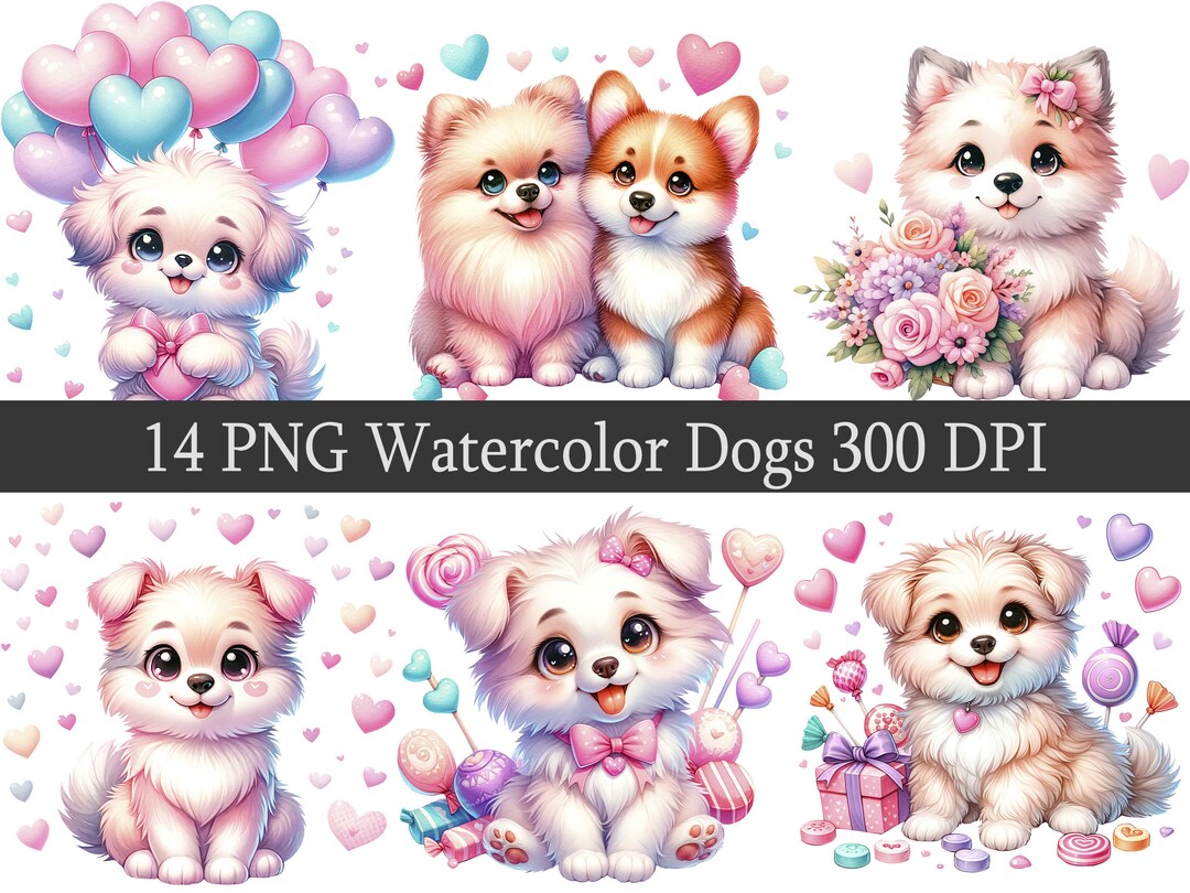 Watercolor Dogs Clipart PNG Clipart Bundle, Instant Download, Cute Dog ...