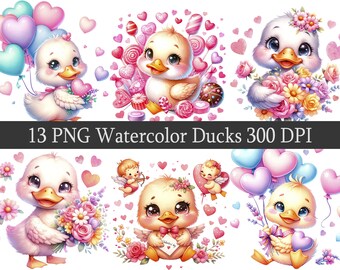 Watercolor Ducks Clipart Bundle, Nursery Designs (PNG Digital Download)