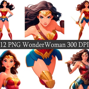 ClipArt WonderWoman Superhero Antihero PNG Clipart Bundle, Scrapbooking, Fan Art Clip Art, Arquivo para impressão, Sublimação, Transparente png