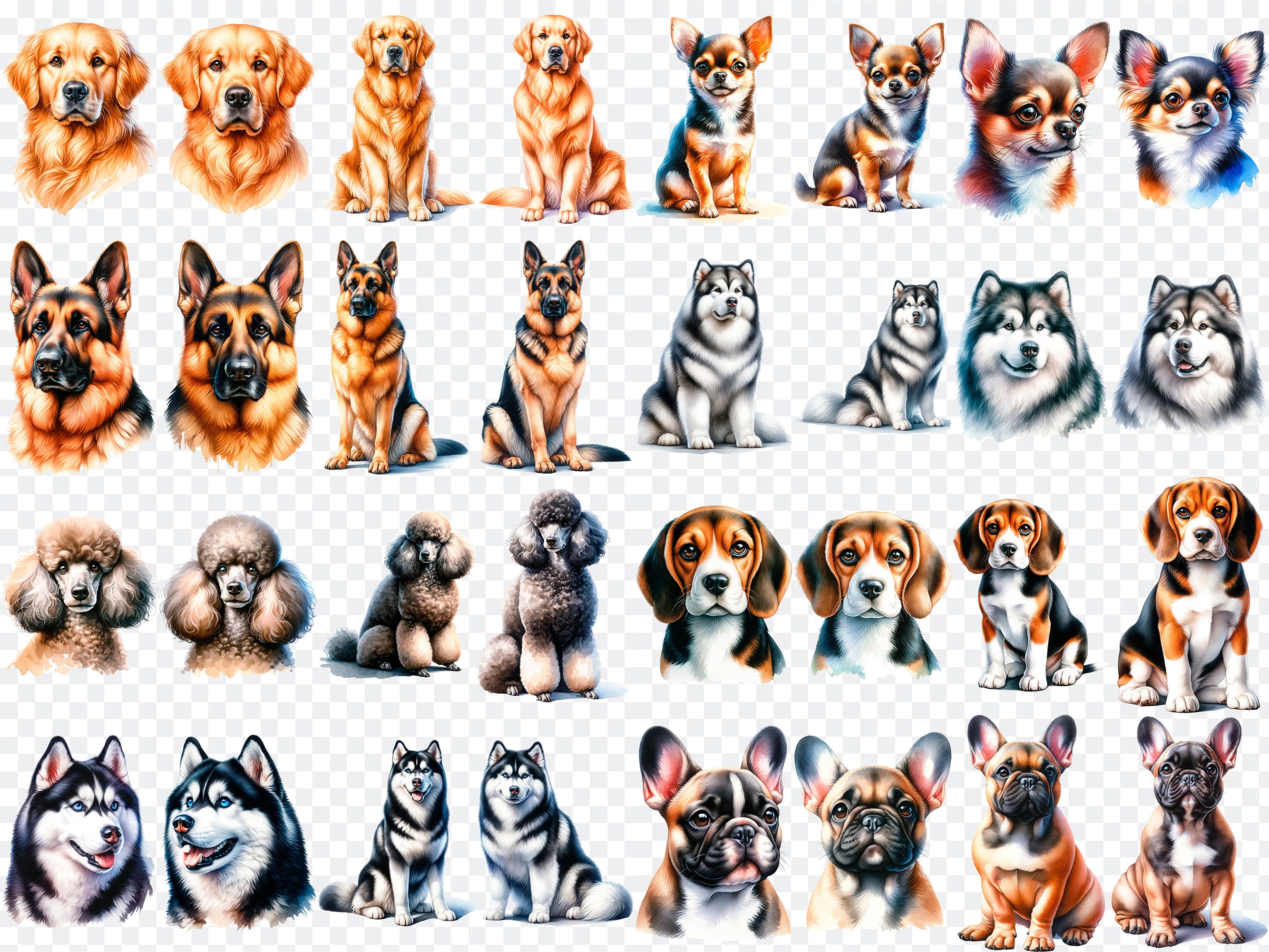 Watercolor Dogs Clipart PNG Clipart Bundle, Instant Download, Dogs ...