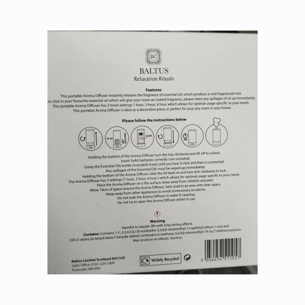 Baltus Portable Aroma Diffuser With Essential Oil Battery Operated 13cm