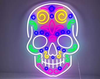 Sugar Skull Neon Light, Mexican Skull Decor, Mexican Bedroom Neon Lights, Sugar Skull Wall Decoration