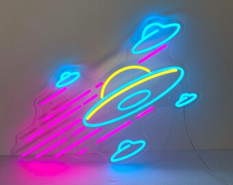 Flying Saucer, Ufo Neon Light, Neon Sign Light Decor, Ufo Bedroom Neon Sign, Bedroom Neon Lights, Flying Saucer Wall Decoration