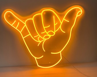 Shaka Hand Neon Sign, Hand Wall Art, Hang Loose Hand, Surf Art Decor, Hawaii Surf Hand Wall Art