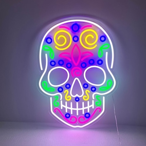 Sugar Skull Neon Light, Mexican Skull Decor, Mexican Bedroom Neon Lights, Sugar Skull Wall Decoration