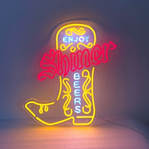 Shiner Neon Light, Neon Sign Light Decor, Boot Neon Sign, Bedroom Neon Lights, Home Neon Lights, Bar Wall Decoration