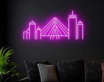 Boston City Skyline Neon Sign, Boston Skyline, Boston Wall Decor, Skyline Neon Sign for Apartment Office Decor