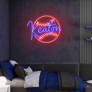Custom Neon Sign Baseball, Personalized Baseball Name Sign, Boys Baseball Room Wall Decoration, Baseball Gift for Boys
