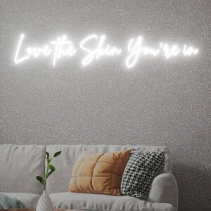 Love the skin you're in Neon Sign, Skincare Sign, Esthetician Decor, Skincare Salon Decor, Beauty Salon Decor, Beauty Skin Care image 2