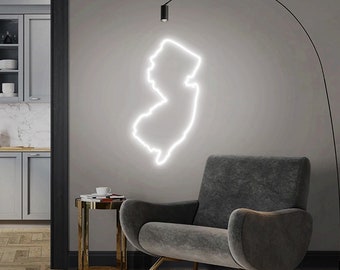 Letrero del estado de Nueva Jersey, letrero de neón para decoración de hogar estilo rústico, letrero personalizado con mapa del estado, arte de pared de Nueva Jersey, decoración para el hogar, regalo para mudanza