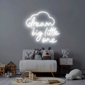 Luce al neon "Sogna in grande, piccolo", insegna luminosa al neon, insegna al neon per cameretta, decorazioni per cameretta, decorazione da parete per cameretta dei bambini