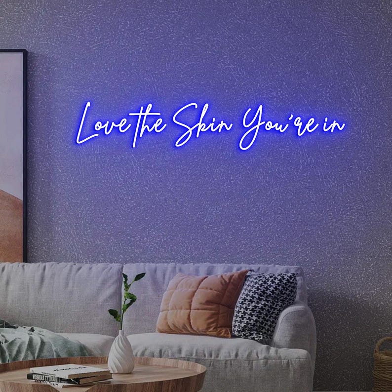 Love the skin you're in Neon Sign, Skincare Sign, Esthetician Decor, Skincare Salon Decor, Beauty Salon Decor, Beauty Skin Care Blue