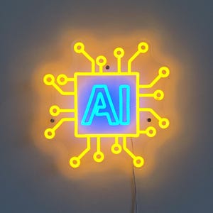 LED-neonbord met AI-printplaat: futuristisch technisch kantoordecor