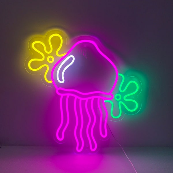 Jellyfish Neon sign, Custom Spongebob Flower Neon Light, Jellyfish Decoration Neon Sign, Jellyfish Wall Art Bedroom Decor