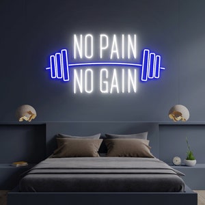 Nessun dolore nessun guadagno, insegna al neon a LED, insegna della palestra, arte murale del powerlifting, insegna al neon della palestra, insegna della palestra domestica, arredamento per il fitness domestico