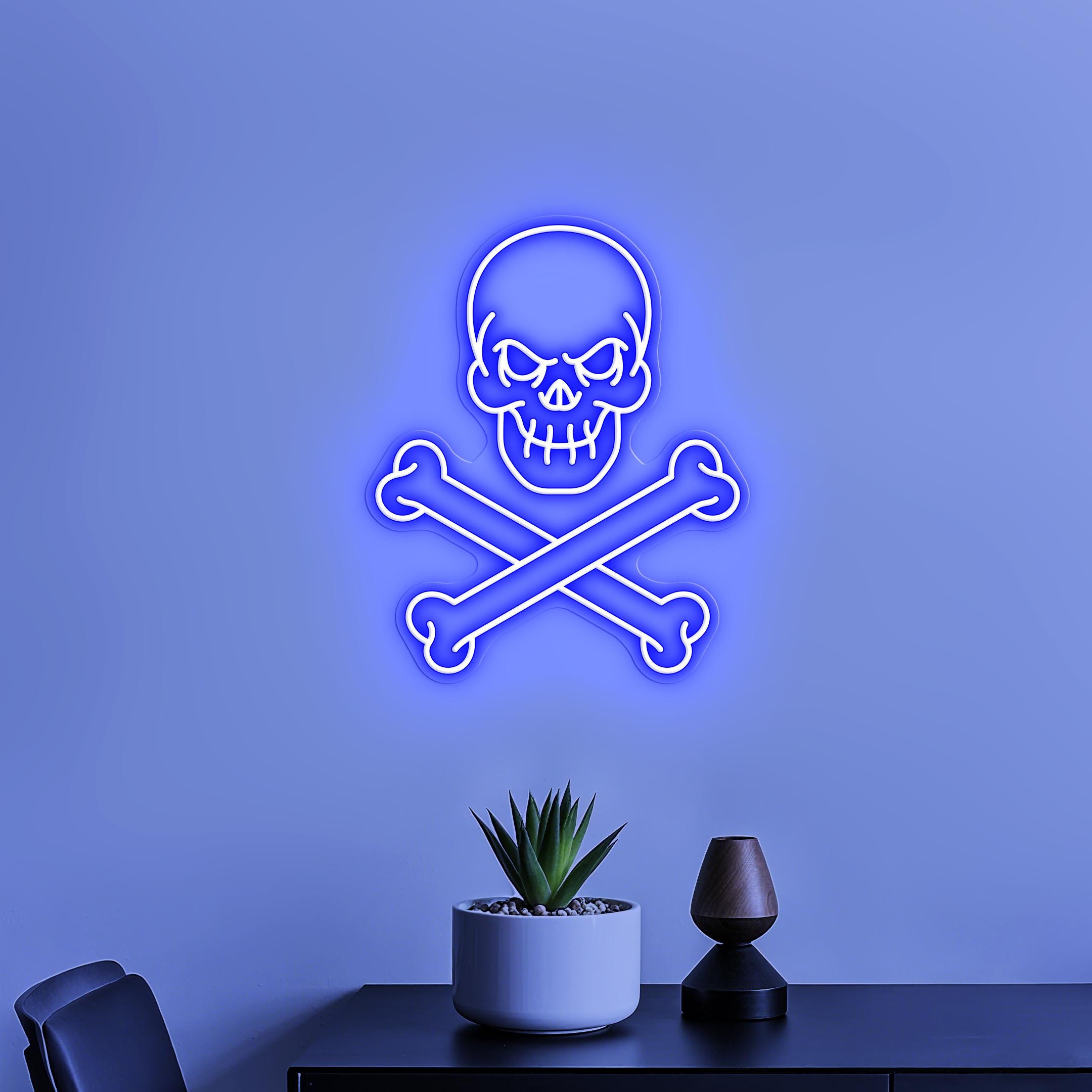 Skull Crossbones Neon Sign, Pirate Skull LED Light for Bar, Man